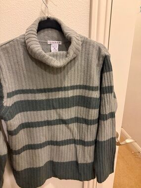 Rosanna Men’s Striped Turtleneck Sweater in Gray and Dark Green